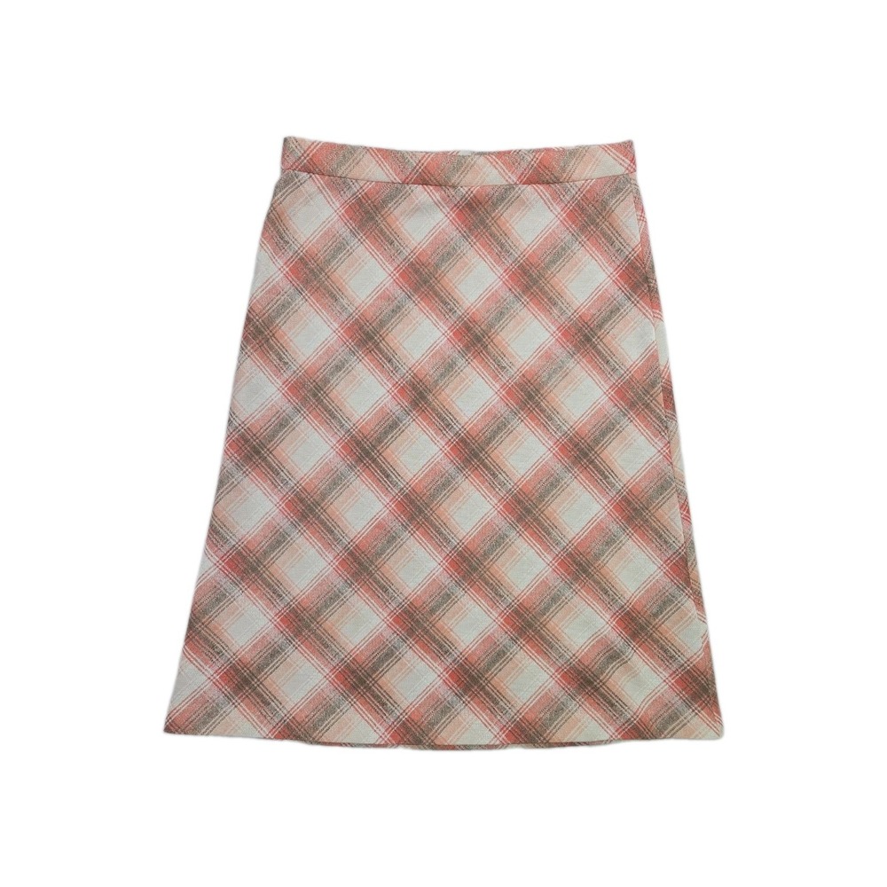 Vintage 1960s Plaid A-Line Orange Brown MIdi Skirt Sears Wool Poly Blend Size 12